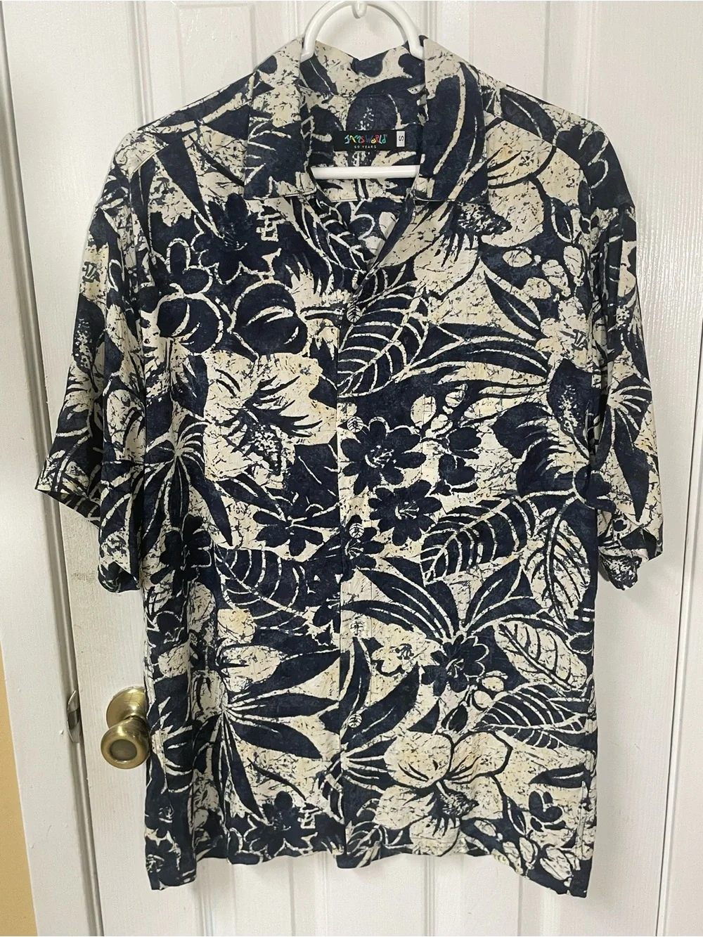 Jams World Shirt Men’s Small Hawaiian Rayon Floral Crepe Koa Indigo Aloha - Picture 2 of 8